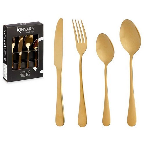 CUBERTERIA KINVARA ACERO DORADO 16 PIEZAS